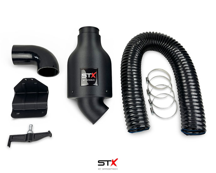 SprogTech STX TU5 enclosed intake kit installed on Peugeot 106 or Citroen Saxo, showcasing the body and styling enhancement.