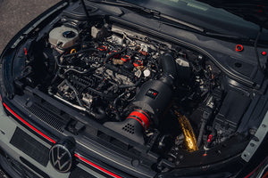 SprogTech STX EA8 enclosed motorsport intake kit for EA888 Gen 3 & 4 engines, shown installed on a vehicle.