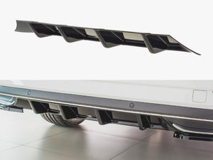 Maxton® DESIGN rear valance for Skoda Superb Mk3 FL 2019+, body styling part, shown on a vehicle with a sleek, aerodynamic design.