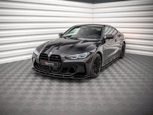 Maxton Design front splitter V.2 for BMW M4 G82 and G82 facelift, body styling accessory, black aerodynamic car part.