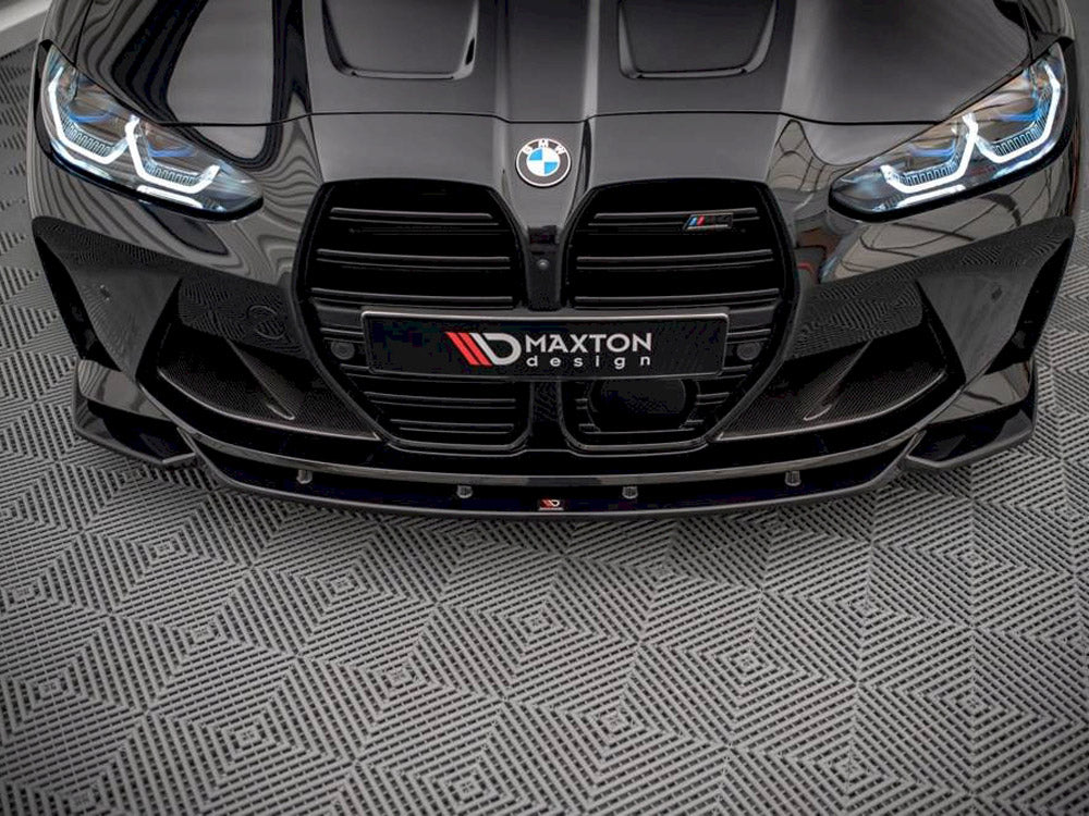 Maxton Design Front Splitter V.2 for BMW M4 G82 and G82 Facelift, body and styling accessory in black finish.