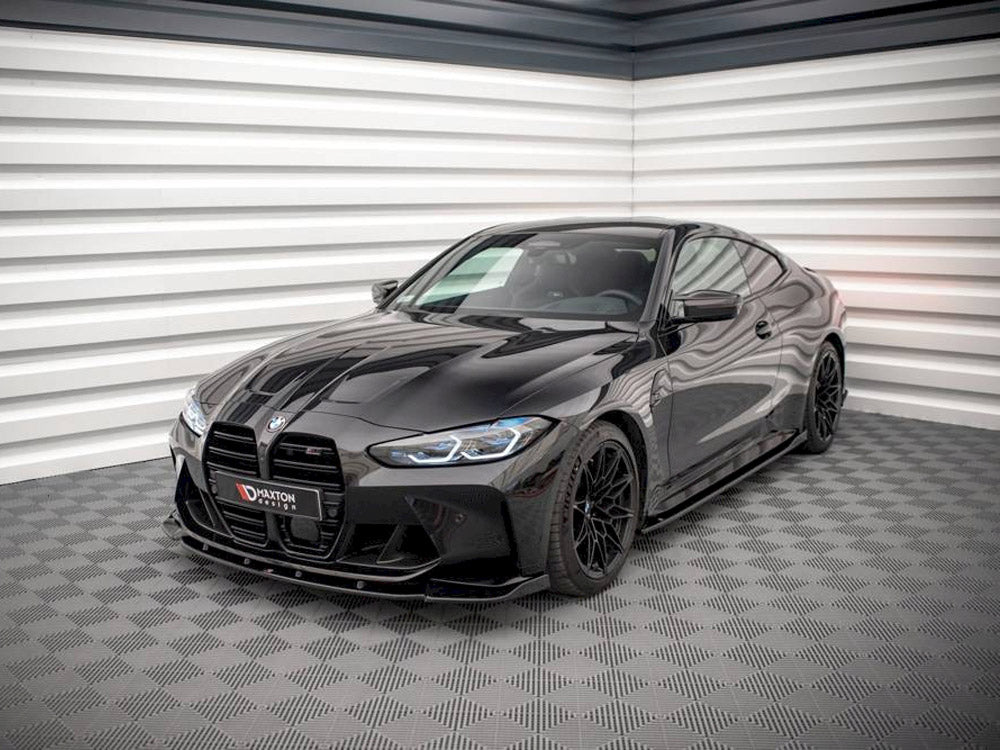 Maxton Design Front Splitter V.3 for BMW M4 G82 G82 Facelift, body and styling component, black aerodynamic front splitter.