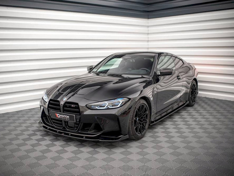 Maxton Design Front Splitter V.3 for BMW M4 G82 G82 Facelift, body and styling component, black aerodynamic front splitter.