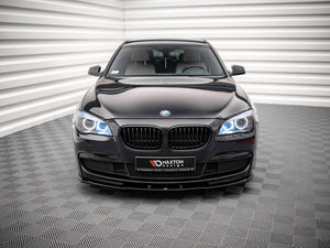 Maxton Design front splitter V.1 for BMW 7 Series F01 M-Pack, black aerodynamic car accessory visible from front angle