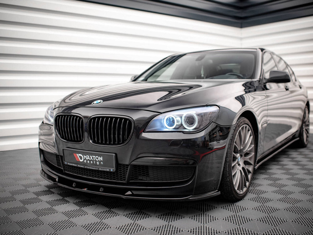 Maxton Design Front Splitter V.2 for BMW 7 Series F01 M-Pack, black aerodynamic car front splitter with mounting hardware