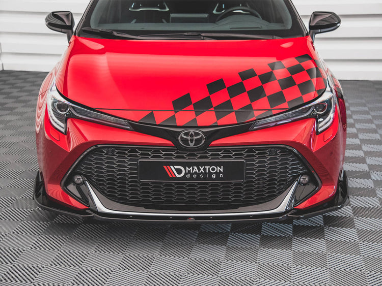 Maxton Design front splitter with flaps for Toyota Corolla GR Sport hatchback, body and styling enhancement, black aerodynamic design
