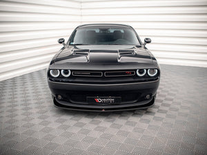 MAXTON® DESIGN Dodge Challenger RT Mk3 Facelift front splitter installed on a sleek muscle car, highlighting its aerodynamic styling.
