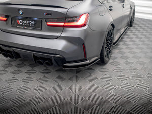Maxton Design BMW M3 G80 rear side splitters, body styling accessories in black with aerodynamic design details.