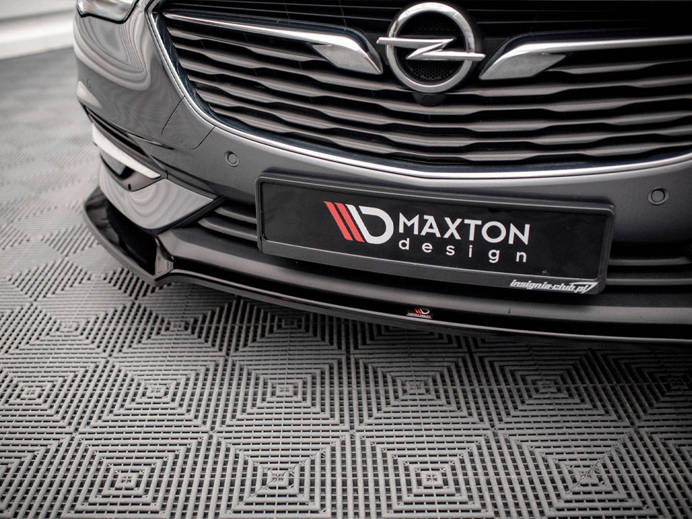 Maxton Design front splitter V.3 for Opel/Vauxhall Insignia Mk2, shown in black, mounted on the car's front bumper.