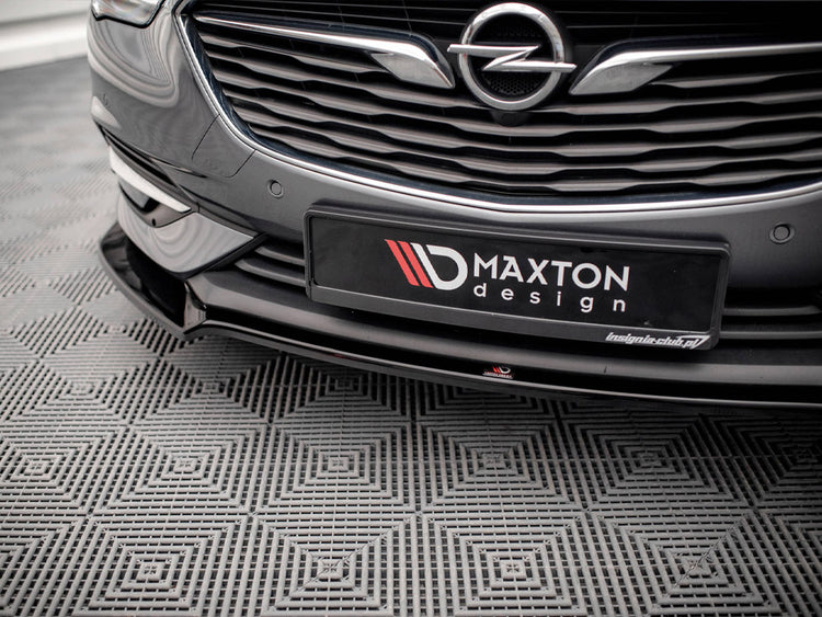 Maxton Design front splitter V.3 for Opel/Vauxhall Insignia Mk2, shown in black, mounted on the car's front bumper.