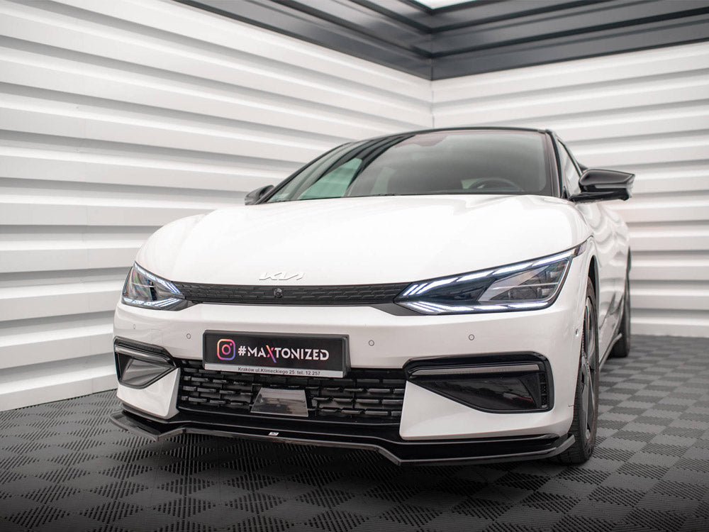 Maxton Design Front Splitter V.1 for Kia EV6 GT-Line Mk1, body and styling accessory, shown on car front with detailed design