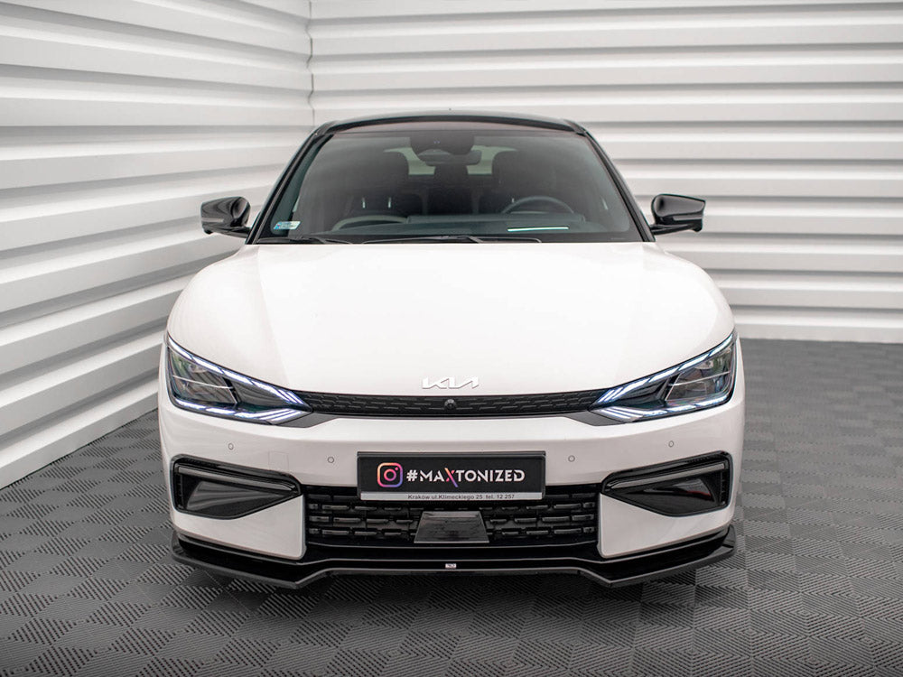 Maxton Design Kia EV6 GT-Line Mk1 front splitter in black, enhancing the vehicle's sporty body styling and aerodynamic features.