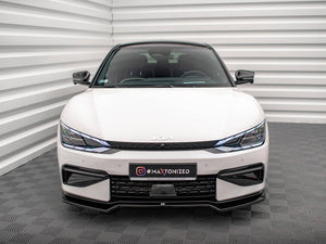 Maxton Design Kia EV6 GT-Line Mk1 front splitter in black, enhancing the vehicle's sporty body styling and aerodynamic features.