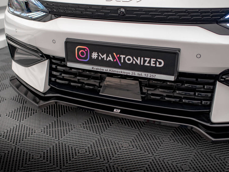 Maxton Design Front Splitter V.1 for Kia EV6 GT-Line Mk1, body and styling accessory, shown installed on the vehicle's front bumper.