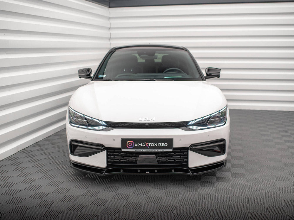 Maxton Design V.2 front splitter for Kia EV6 GT-Line Mk1, a sleek body styling accessory in black with aerodynamic design.