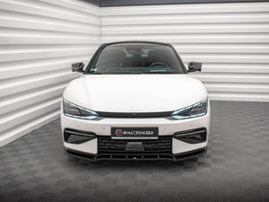 Maxton Design V.2 front splitter for Kia EV6 GT-Line Mk1, a sleek body styling accessory in black with aerodynamic design.