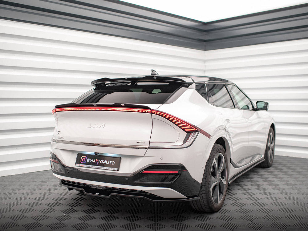 Maxton Design Kia EV6 GT-Line Mk1 lower spoiler cap in black, body styling component with aerodynamic design and brand logo visible.
