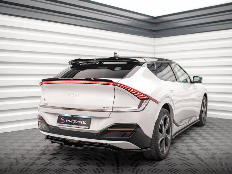 Maxton Design Kia EV6 GT-Line Mk1 lower spoiler cap in black, body styling component with aerodynamic design and brand logo visible.