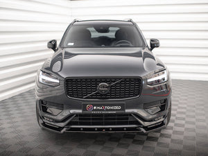 Maxton Design Front Splitter V.2 for Volvo XC90 R-Design Mk2 facelift, black aerodynamic body styling accessory.