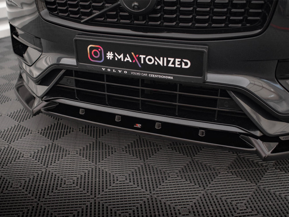 Maxton Design Front Splitter V.2 for Volvo XC90 R-Design Mk2 Facelift, black aerodynamic body styling accessory.