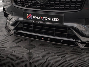 Maxton Design Front Splitter V.2 for Volvo XC90 R-Design Mk2 Facelift, black aerodynamic body styling accessory.