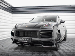 Maxton Design Porsche Cayenne Sport Design Mk3 front splitter for body and styling enhancement, shown on a Porsche Cayenne.