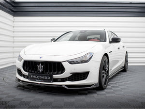 Maxton Design front splitter V.1 for Maserati Ghibli Mk3 Facelift, body styling accessory, shown on car front bumper.