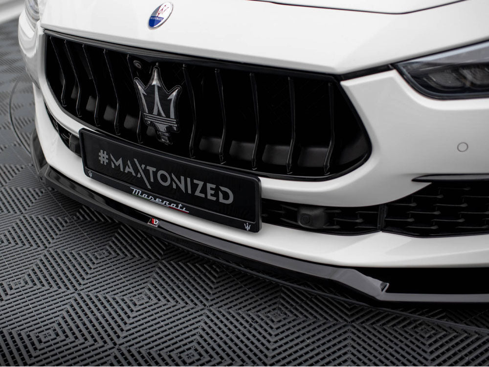 Maxton Design front splitter V.1 for Maserati Ghibli Mk3 Facelift, body styling part in black with textured finish.