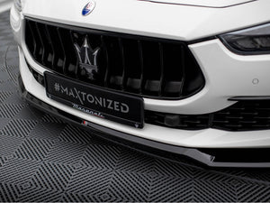 Maxton Design front splitter V.1 for Maserati Ghibli Mk3 Facelift, body styling part in black with textured finish.