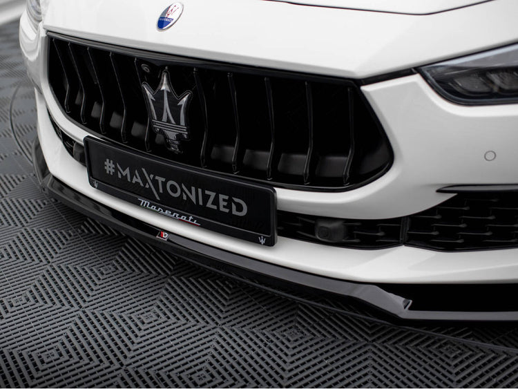 Maxton Design front splitter V.1 for Maserati Ghibli Mk3 Facelift, body styling part in black with textured finish.