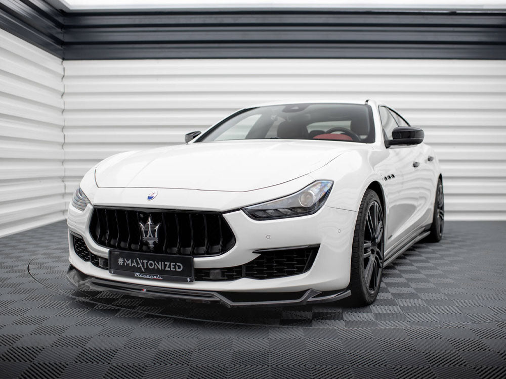 Maxton Design front splitter V.2 for Maserati Ghibli Mk3 Facelift, body and styling upgrade in black with aerodynamic design