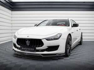 Maxton Design front splitter V.2 for Maserati Ghibli Mk3 Facelift, body and styling upgrade in black with aerodynamic design