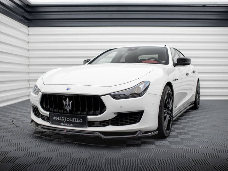 Maxton Design front splitter V.2 for Maserati Ghibli Mk3 Facelift, body and styling upgrade in black with aerodynamic design
