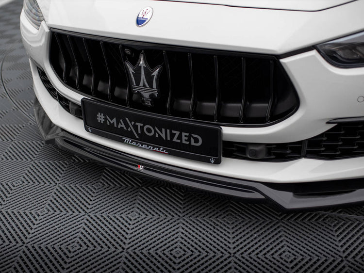 Maxton Design Front Splitter V.2 for Maserati Ghibli Mk3 Facelift, body styling part, black aerodynamic front splitter.