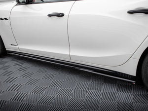Maxton Design side skirts diffuser for Maserati Ghibli Mk3 Facelift, black body styling component, car body kit enhancement