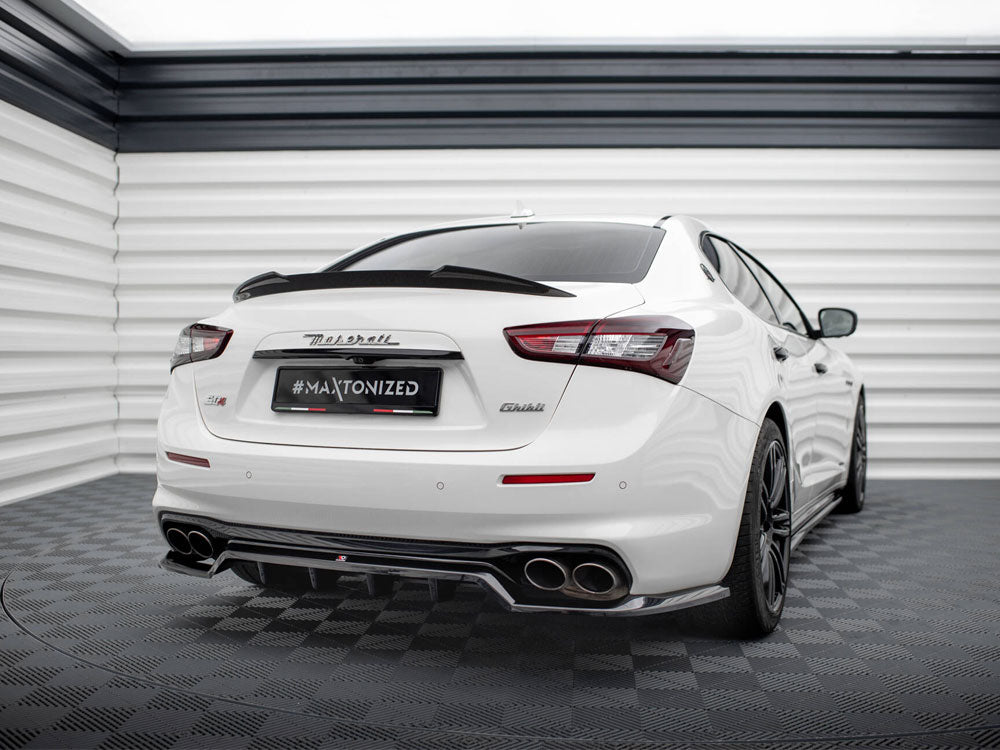 Maxton Design Maserati Ghibli Mk3 Facelift rear splitter with vertical bars, body and styling accessory, black aerodynamic design