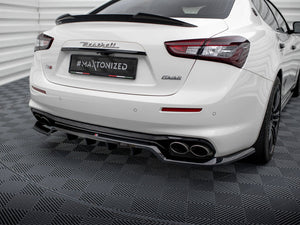 Maxton Design Maserati Ghibli Mk3 Facelift rear splitter with vertical bars, body and styling accessory for enhanced vehicle appearance.