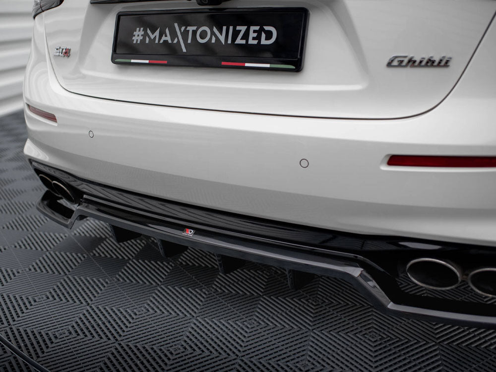 Maxton Design central rear splitter with vertical bars for Maserati Ghibli Mk3 Facelift, body and styling accessory, black finish