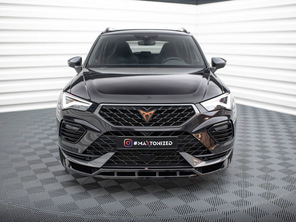 Maxton Design front splitter for Cupra Ateca Mk1 Facelift, body and styling accessory, black aerodynamic car part.