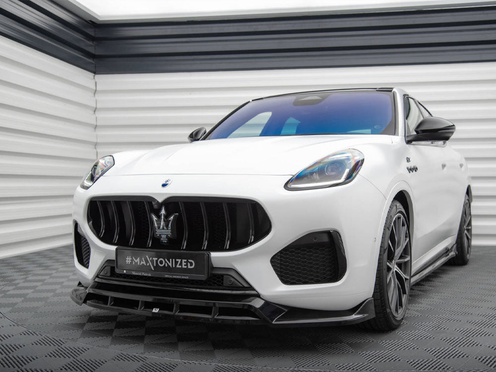 Maxton Design front splitter for Maserati Grecale GT and Modena Mk1, sporty car body styling accessory, black aerodynamic design