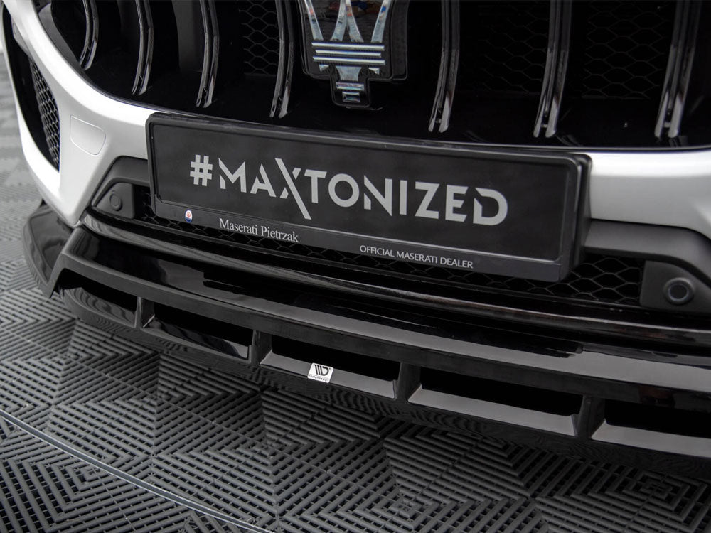 Maxton Design front splitter for Maserati Grecale GT and Modena Mk1, body styling accessory, black aerodynamic car part.