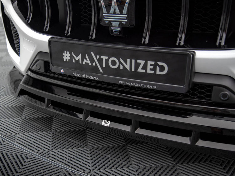 Maxton Design front splitter for Maserati Grecale GT and Modena Mk1, body styling accessory, black aerodynamic car part.