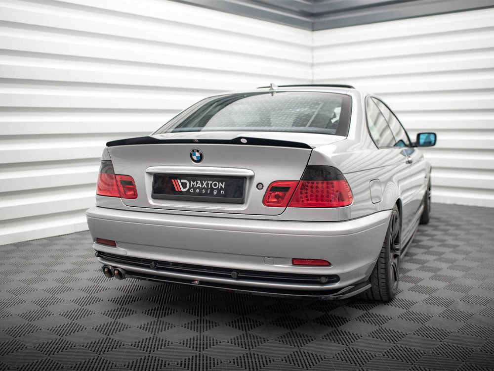 Maxton Design CAP V.2 BMW 3 Series E46 coupe body and styling spoiler shown on a car, showcasing the sleek aerodynamic design.