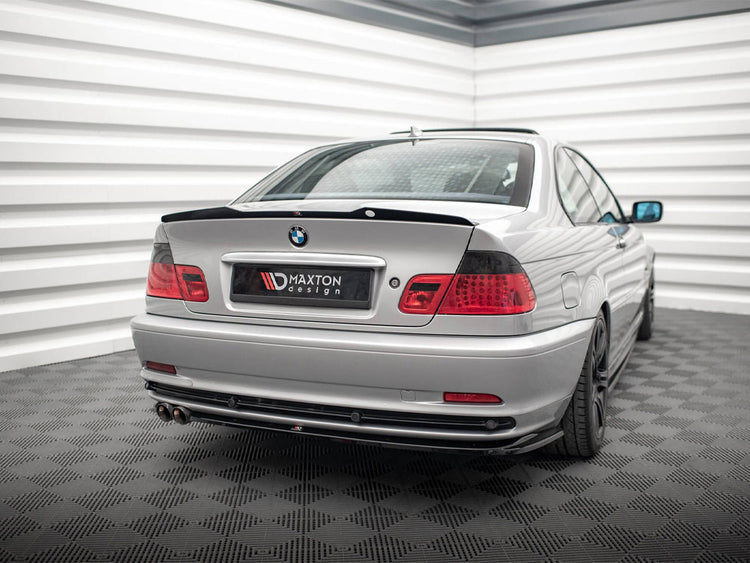 Maxton Design CAP V.2 BMW 3 Series E46 coupe body and styling spoiler shown on a car, showcasing the sleek aerodynamic design.