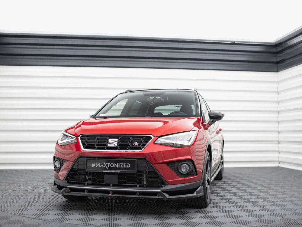 Maxton Design front splitter for Seat Arona FR Mk1, automotive body styling part, black aerodynamic front splitter with mounting details