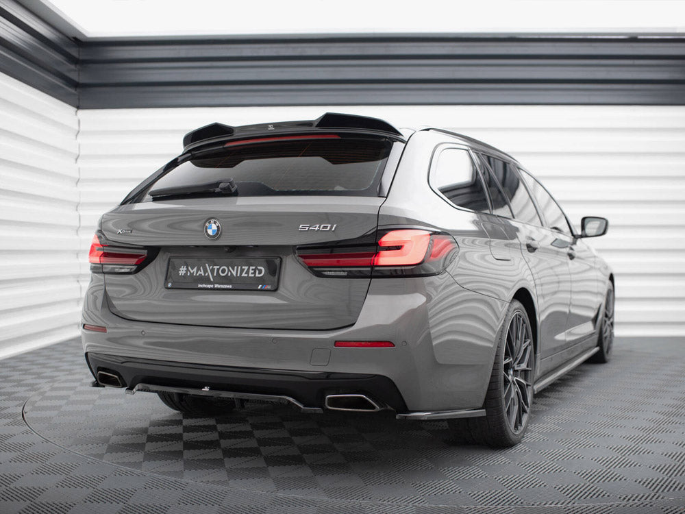 Maxton Design CAP 3D V.1 spoiler for BMW 5 Series Touring G31, black body styling accessory, shown on the vehicle.