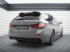 Maxton Design CAP 3D V.1 spoiler for BMW 5 Series Touring G31, black body styling accessory, shown on the vehicle.
