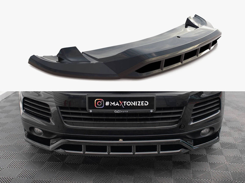 Maxton Design Volkswagen Touareg Mk2 front splitter in black, styled for enhanced aerodynamics and sporty look.