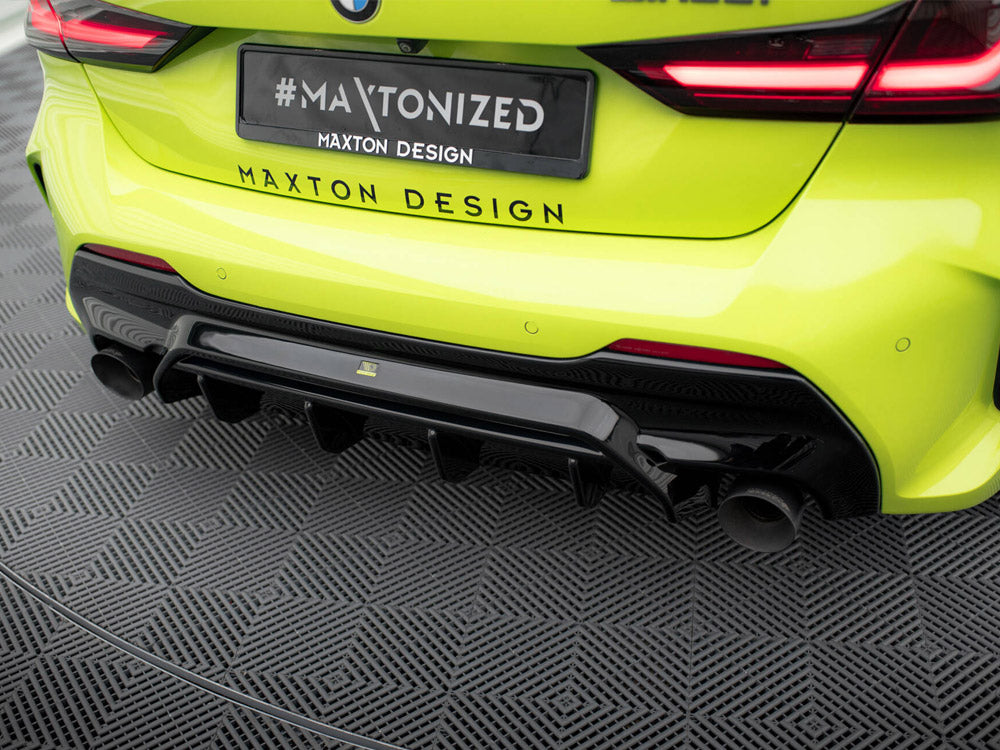 Maxton Design Rear Valance V1 for BMW M135i and 1 Series M Sport F40, black body styling accessory with aerodynamic design