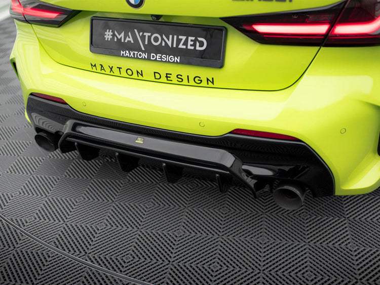Maxton Design Rear Valance V1 for BMW M135i and 1 Series M Sport F40, black body styling accessory with aerodynamic design